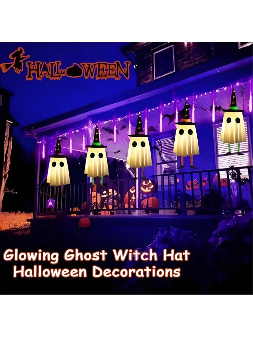 Halloween Decorations Outdoor, Spooky Ghost Halloween Decor with Witch Hat